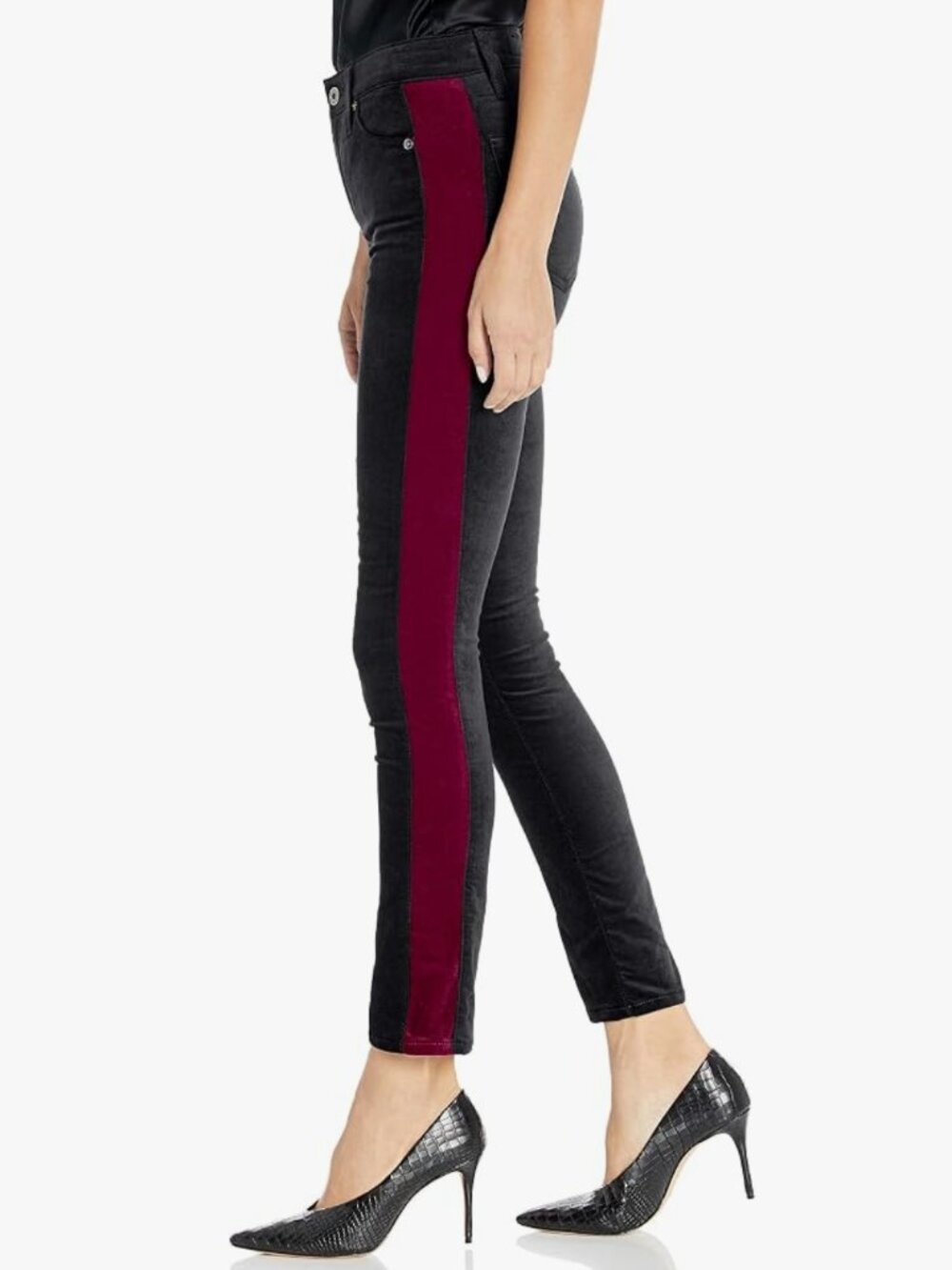 AG Adriano Goldschmied The Mari Tuxedo Stripe Pants – Black/Burgundy – Size 24 (